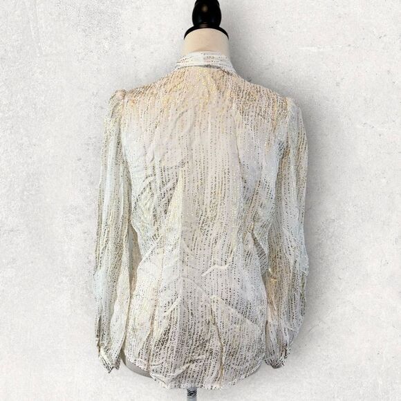 NWT 7 for all Mankind White Gold Blouse Tie Neck Button Front Size XS - Picture 7 of 11